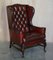 Flache Leder Chesterfield Ohrensessel in Bordeaux von William Morris, 2er Set 16