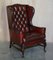 Leather Flat Arm Chesterfield Wingback Bordeaux Armchairs from William Morris, Set of 2 16