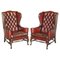 Leather Flat Arm Chesterfield Wingback Bordeaux Armchairs from William Morris, Set of 2 1