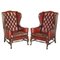Leather Flat Arm Chesterfield Wingback Bordeaux Armchairs from William Morris, Set of 2, Image 1