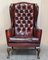 Leather Flat Arm Chesterfield Wingback Bordeaux Armchairs from William Morris, Set of 2 3