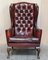 Leather Flat Arm Chesterfield Wingback Bordeaux Armchairs from William Morris, Set of 2, Image 3