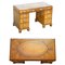 Antiker viktorianischer Partner-Schreibtisch aus braunem Leder & Nussholz 2