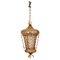 Mid-Century Venetian Mouth-Blown Glass Lantern in Gold Painted Metal Frame, 1940s 1