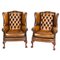Antique Chippendale Leather Wingback Armchairs, 1920s, Set of 2 1
