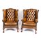 Antique Chippendale Leather Wingback Armchairs, 1920s, Set of 2 11