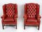 20th Century Red Leather Button Backed Wingback Armchairs, Set of 2 16