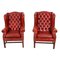 20th Century Red Leather Button Backed Wingback Armchairs, Set of 2 1