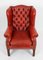 20th Century Red Leather Button Backed Wingback Armchairs, Set of 2 4