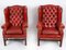 20th Century Red Leather Button Backed Wingback Armchairs, Set of 2 18