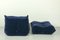 Togo Armchair & Ottoman in Blue Mohair from Ligne Roset, 1970s, Set of 2 7