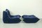 Fauteuil et Ottomane Togo en Mohair Bleu de Ligne Roset, 1970s, Set de 2 3