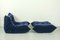 Togo Armchair & Ottoman in Blue Mohair from Ligne Roset, 1970s, Set of 2 3