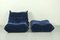 Togo Armchair & Ottoman in Blue Mohair from Ligne Roset, 1970s, Set of 2 9