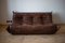Vintage Dubai Brown Leather Togo Living Room Set by Michel Ducaroy for Ligne Roset, Set of 3 15