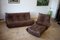 Vintage Dubai Brown Leather Togo Living Room Set by Michel Ducaroy for Ligne Roset, Set of 3 1