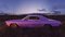 Paul Campbell, Pink 1970er Jahre American Classic Car in a Field It Sunset, Fotopapier 1