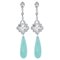 14 Carat White Gold, Turquoise, Diamonds and Pearls Dangle Earrings, Set of 2 1