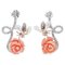 14 Carat Rose Gold, Coral, White Stones, White and Black Diamonds Platinum Earrings, Set of 2 1