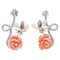 14 Carat Rose Gold, Coral, White Stones, White and Black Diamonds Platinum Earrings, Set of 2, Image 1