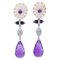 14 Carat Gold, Coral, Hydrothermal Amethysts, Rubies, Amethysts, Onyx and Diamonds Earrings, Set of 2 1