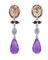 14 Carat Gold, Coral, Hydrothermal Amethysts, Rubies, Amethysts, Onyx and Diamonds Earrings, Set of 2 3