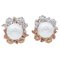 14 Carat White and Rose Gold, Pearls and White and Yellow Diamonds Retro Earrings, Set of 2 1