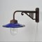 Industrial Blue Glass & Iron Outdoor Lamp, 1960s 8