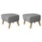 Natural Oak Footstools in Grey Sahco Zero Fabric by Lassen, Set of 2, Image 1