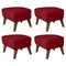 Smoked Oak My Own Chair Footstools in Red Raf Simons Vidar 3 Fabric by Lassen, Set of 4, Image 1