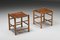 Mid-Century French Low Stools in Wood and Leather, 1950s 4