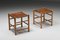 Mid-Century French Low Stools in Wood and Leather, 1950s, Image 4