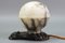 Art Deco White and Black Alabaster Globe Sphere Night Lamp, 1930s 10