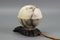 Art Deco White and Black Alabaster Globe Sphere Night Lamp, 1930s 11