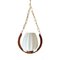 Mid-Century Teak, Brass and Ribbed Opaline Glass Pendant Lamp, Image 1
