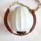 Mid-Century Teak, Brass and Ribbed Opaline Glass Pendant Lamp, Image 4