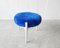 Tabouret Rond à 3 Pieds en Peluche Bleue, 1960s 1