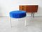 Tabouret Rond à 3 Pieds en Peluche Bleue, 1960s 9