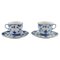 Blaue Geriffelte Kaffeetassen mit Untertassen von Royal Copenhagen, 4er Set 1