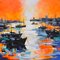 Liliane Paumier, Ciel orange sur le port, 2022, Acrylic on Canvas 1