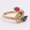 18k Yellow Gold Vintage Ring with Sapphire 0.50ct, Ruby ​​0.40ct and Diamonds 0.30ctw, 1970s 2