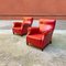 Mid-Century Modern Italian Red Leather Armchairs, 1940s, Set of 2, Image 4