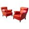 Mid-Century Modern Italian Red Leather Armchairs, 1940s, Set of 2 1