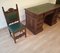 Antiker Schreibtisch mit Stühlen aus Nussholz und Leder, 3er Set 1