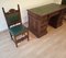 Bureau Antique avec Chaises en Noyer et Cuir, Set de 3 1