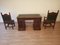 Antique Office Desk with Chairs in Walnut and Leather, Set of 3 4