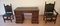Antiker Schreibtisch mit Stühlen aus Nussholz und Leder, 3er Set 13