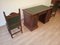 Antique Office Desk with Chairs in Walnut and Leather, Set of 3 3