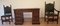 Antique Office Desk with Chairs in Walnut and Leather, Set of 3 10