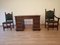 Antique Office Desk with Chairs in Walnut and Leather, Set of 3 5
